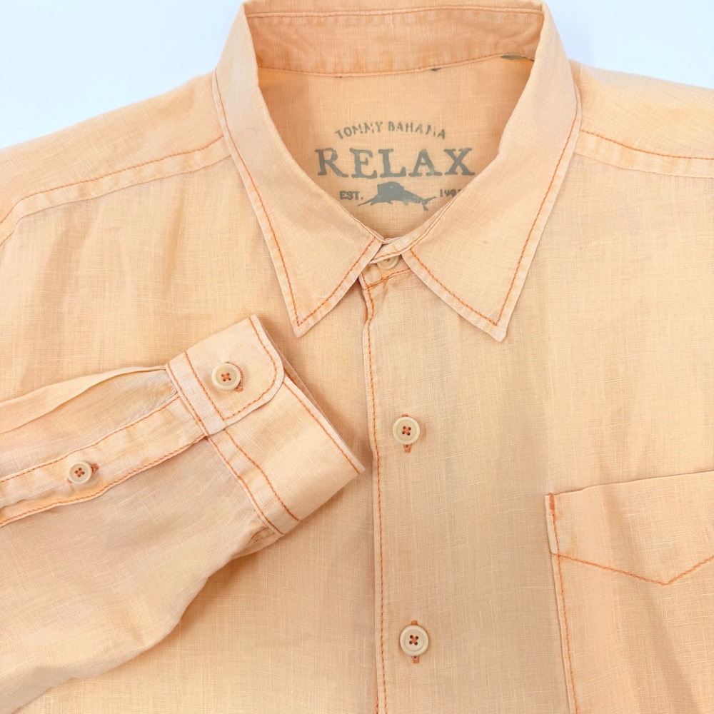Tommy‎ Bahama Relax Mens XL Linen Long Sleeve Button Up Shirt Contrast Stitch